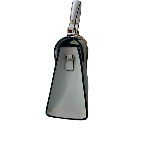 Dune London White Saffiano Leather Leopard Print Calf Hair Fur Trimmed Hand Bag - Picture 8 of 15